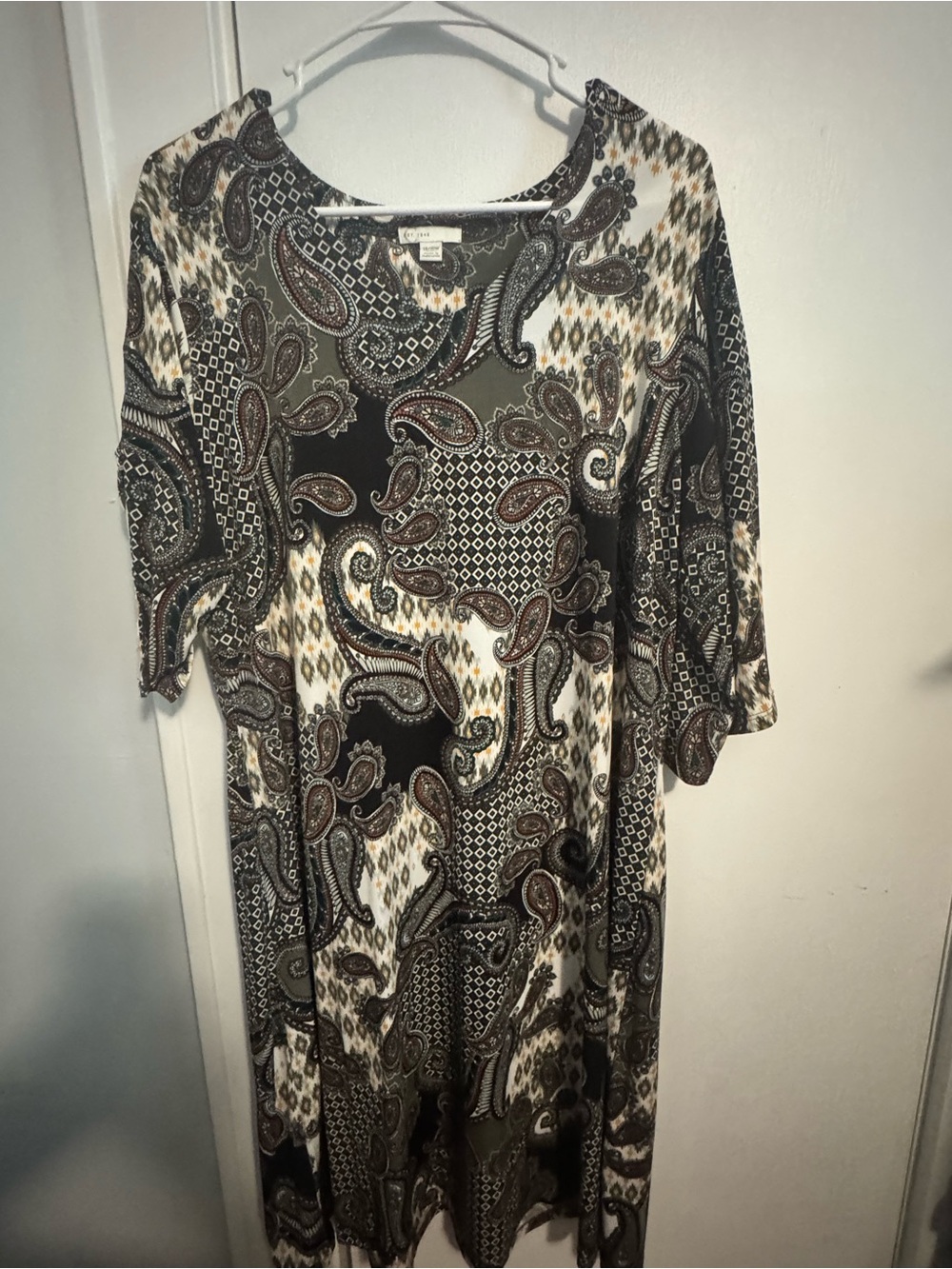 Cato Paisley Print Tunic Dress - Green, Cream & Brown